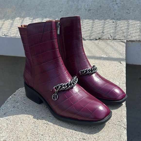 Franco Sarto Embellished Leather Croco Ankle Boots - Caleb Size 7 - Picture 1 of 7